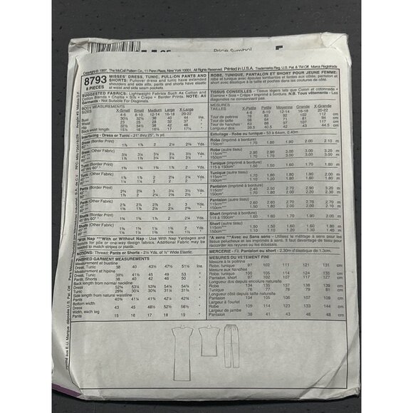 Easy McCalls 8793 Sewing Pattern Scoop Neck Tops Pants Dresses Tunic Lounge L - Picture 3 of 3